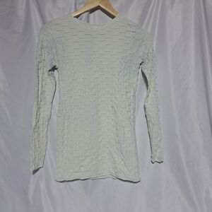 Tees by Tina Women's OS Fits Most Long Sleeve Textured Lattice Stretch Top White